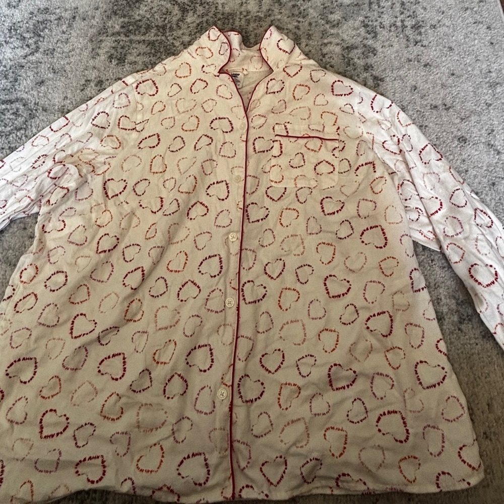 Lands’ End Pajama Top White Heart Print Size: 1X